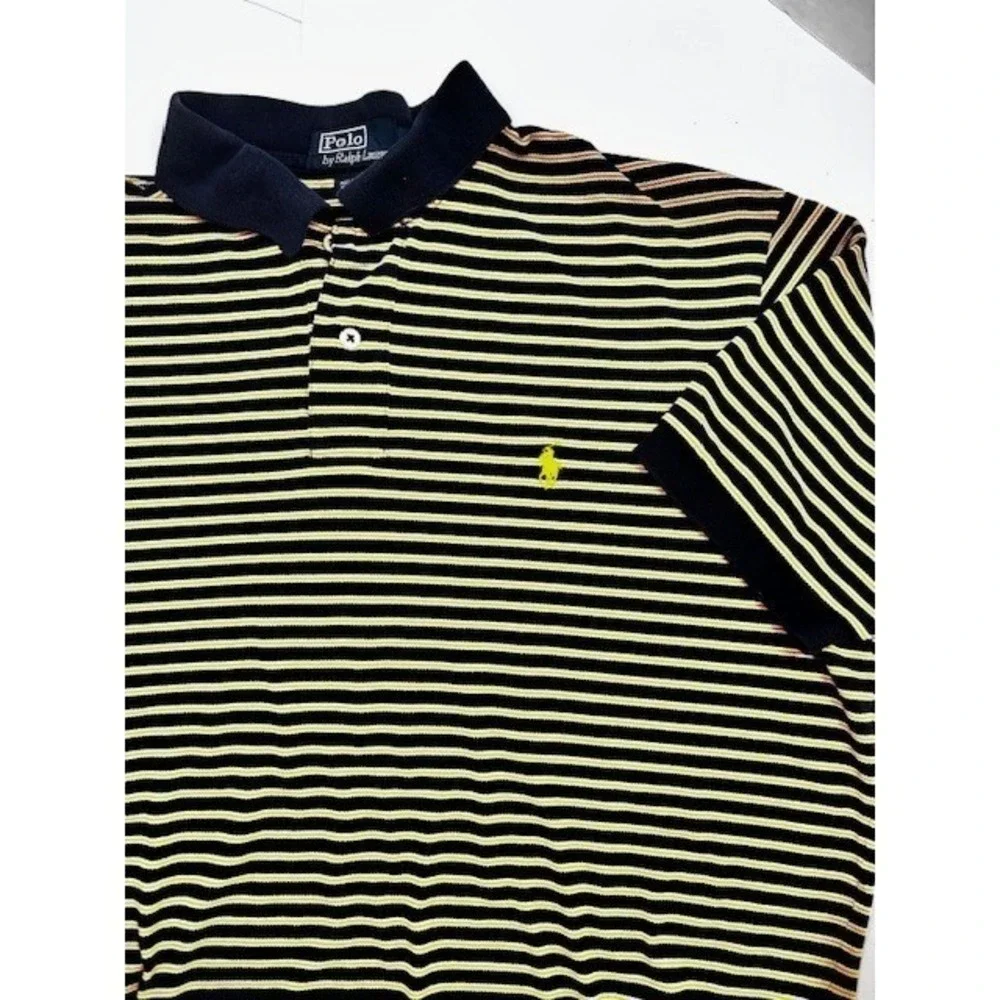 Polo Ralph Lauren Mens XL Stripe Polo Shirt Navy Orange‎ Cotton Pique Short Slv
